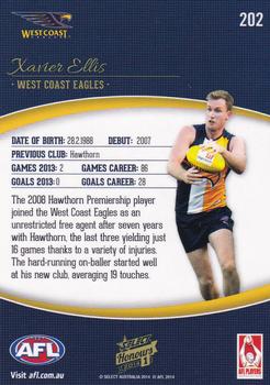 2014 Select AFL Honours Series 1 #202 Xavier Ellis Back